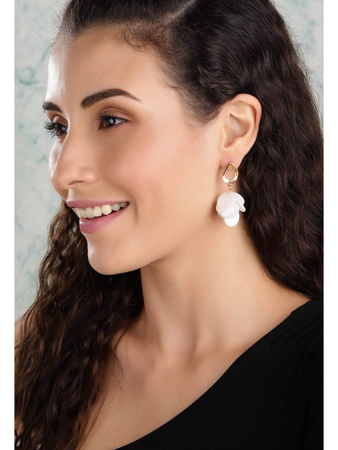 Rubans Gold Plated Handcrafted White Circular Plates Drop Earrings Earrings