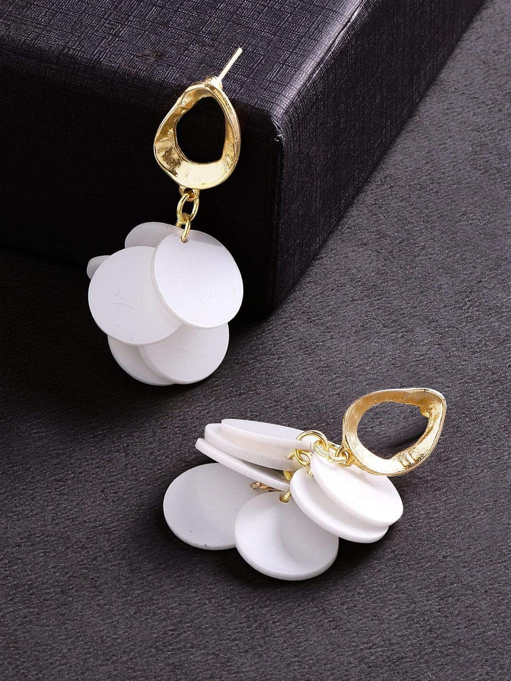 Rubans Gold Plated Handcrafted White Circular Plates Drop Earrings Earrings