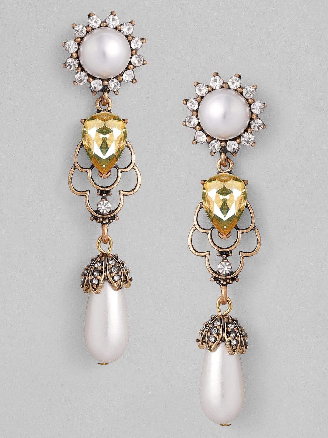 Rubans Gold Plated Handcrafted White Pearl Drop Earrings Earrings