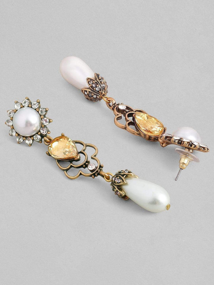 Rubans Gold Plated Handcrafted White Pearl Drop Earrings Earrings