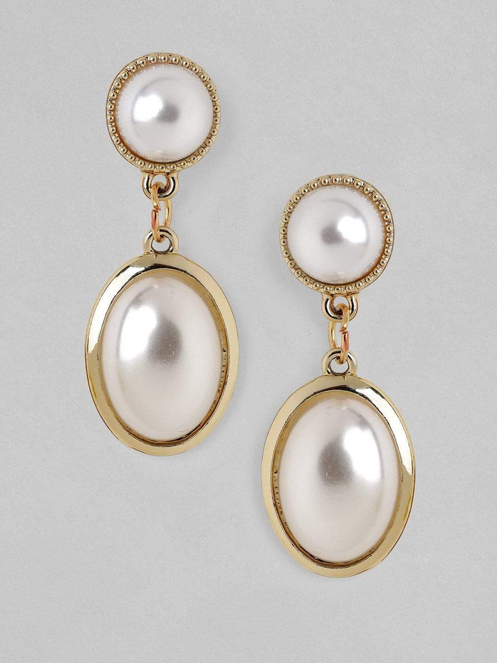 Rubans Gold Plated Handcrafted White Pearl Drop Earrings Earrings