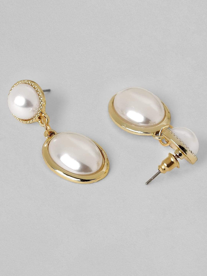 Rubans Gold Plated Handcrafted White Pearl Drop Earrings Earrings