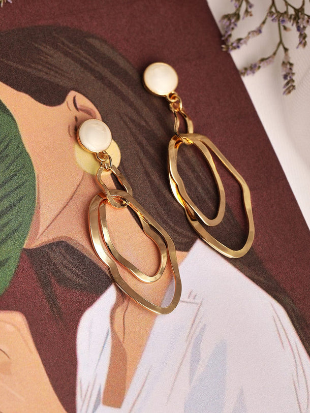 Rubans Gold Plated Handcrafted White Pearl Drop Earrings Earrings