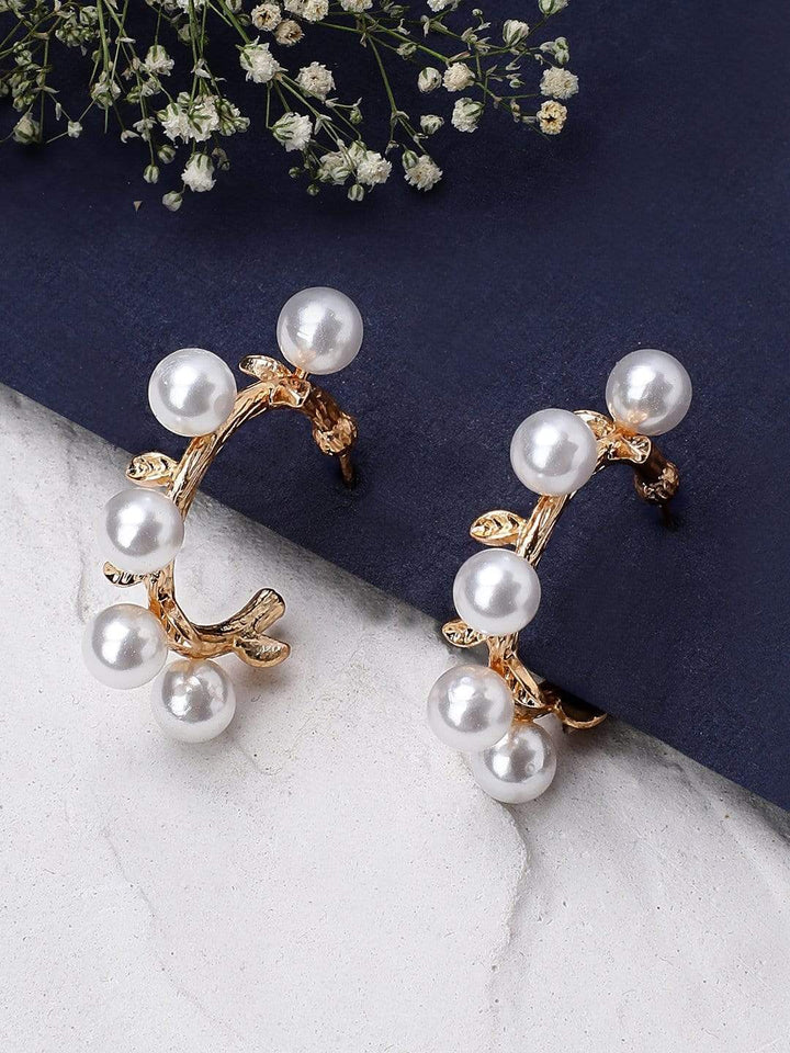 Rubans Gold Plated Handcrafted White Pearl Hoop Earrings Earrings