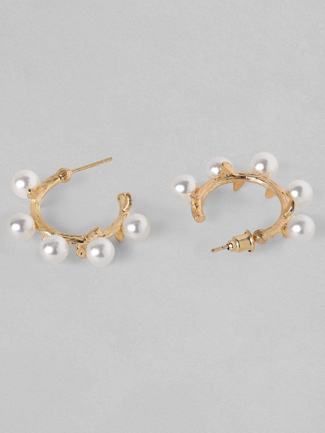 Rubans Gold Plated Handcrafted White Pearl Hoop Earrings Earrings