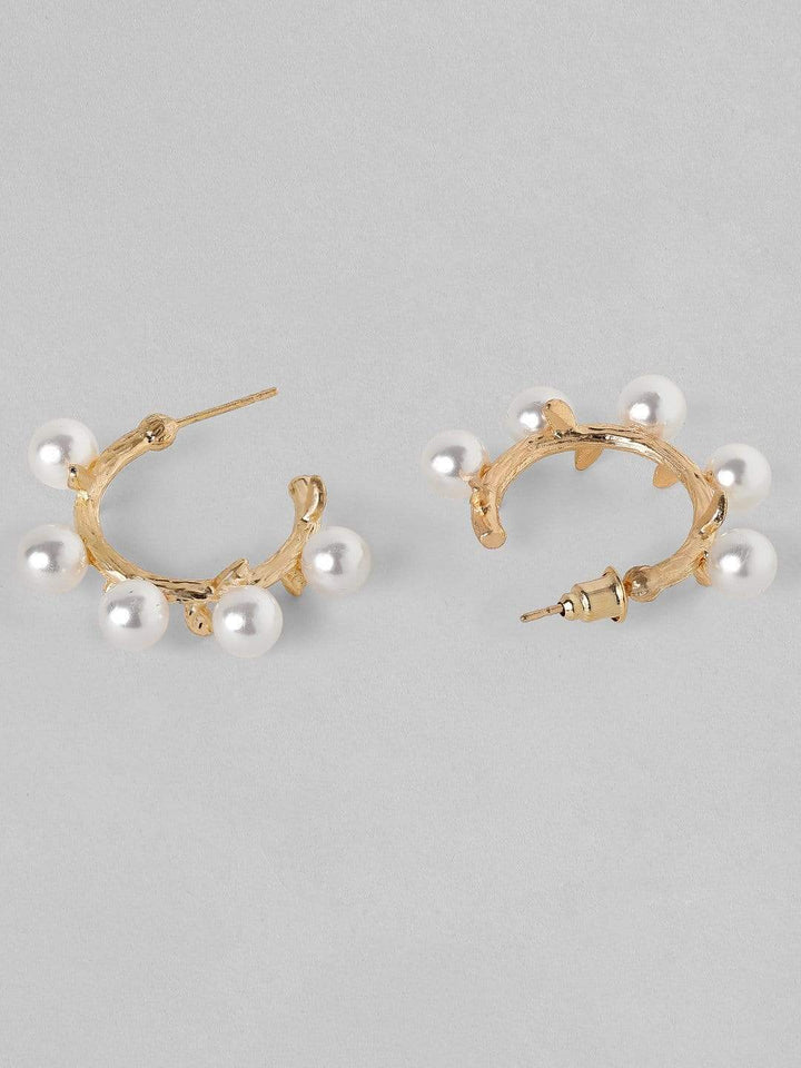 Rubans Gold Plated Handcrafted White Pearl Hoop Earrings Earrings