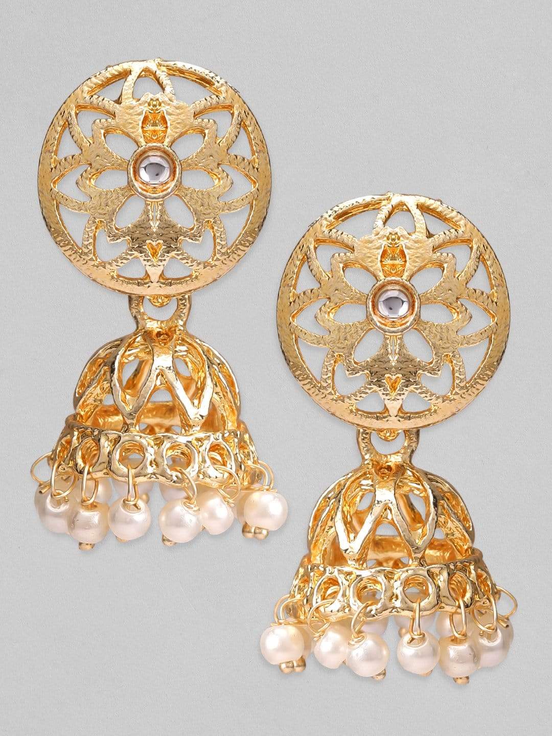 Rubans Gold Plated  Handcrafted White Pearl Jhumka Earrings Earrings