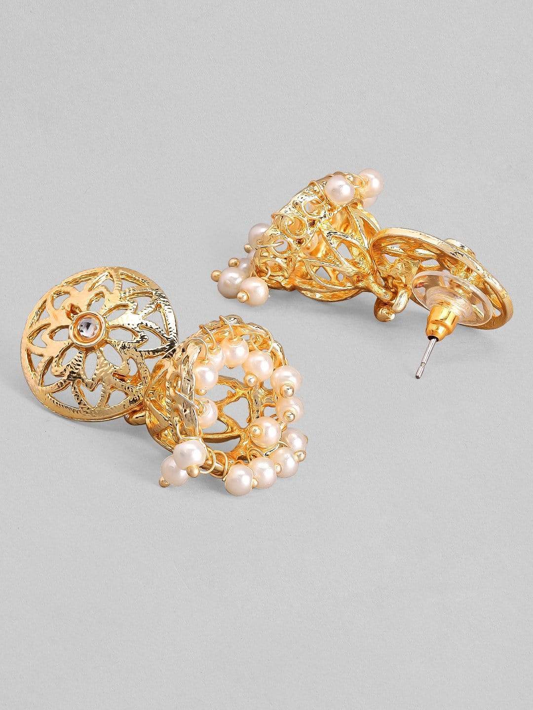 Rubans Gold Plated  Handcrafted White Pearl Jhumka Earrings Earrings