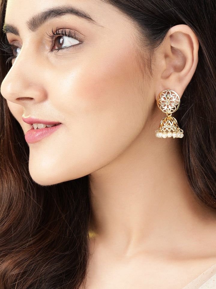 Rubans Gold Plated  Handcrafted White Pearl Jhumka Earrings Earrings