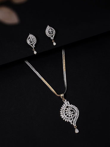 Rubans Gold Plated HandcraftedÂ¬â€  Zircon Stone Studded Peacock Necklace Set Necklace Set