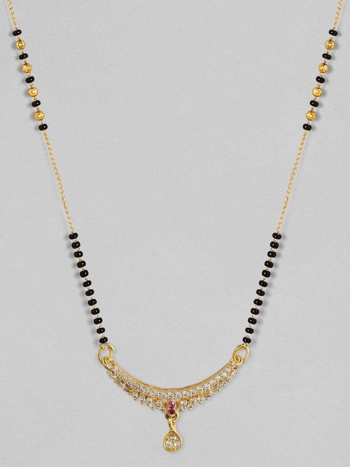 Rubans Gold Plated Handcrafted Zircon Studded & Black Beaded Mangalsutra Necklace Set