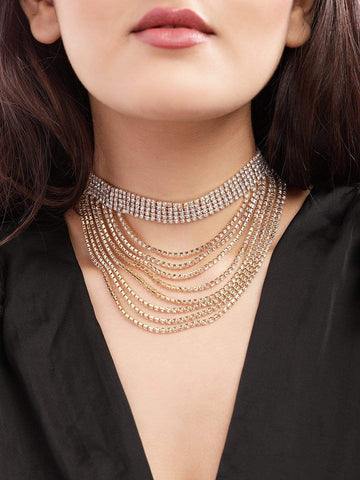 Rubans Gold Plated Handcrafted Zircon Studded Layered Necklace Choker