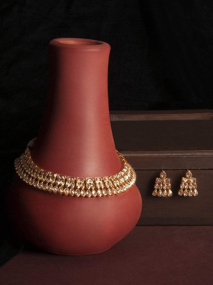 Rubans Gold-Plated Indian Traditional Kundan Necklace Set For Women Necklace Set