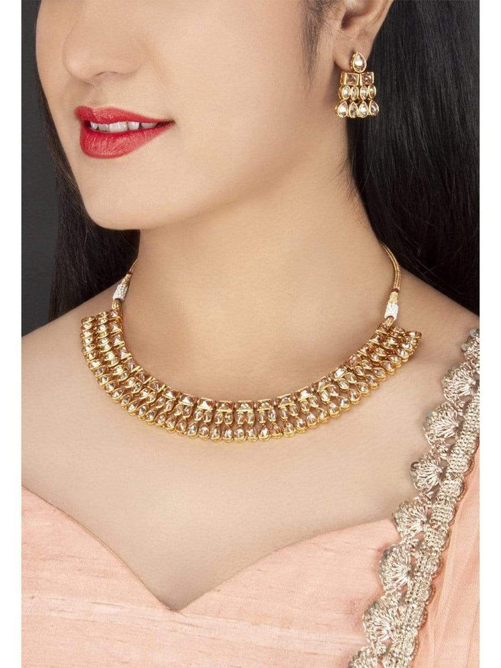 Rubans Gold-Plated Indian Traditional Kundan Necklace Set For Women Necklace Set