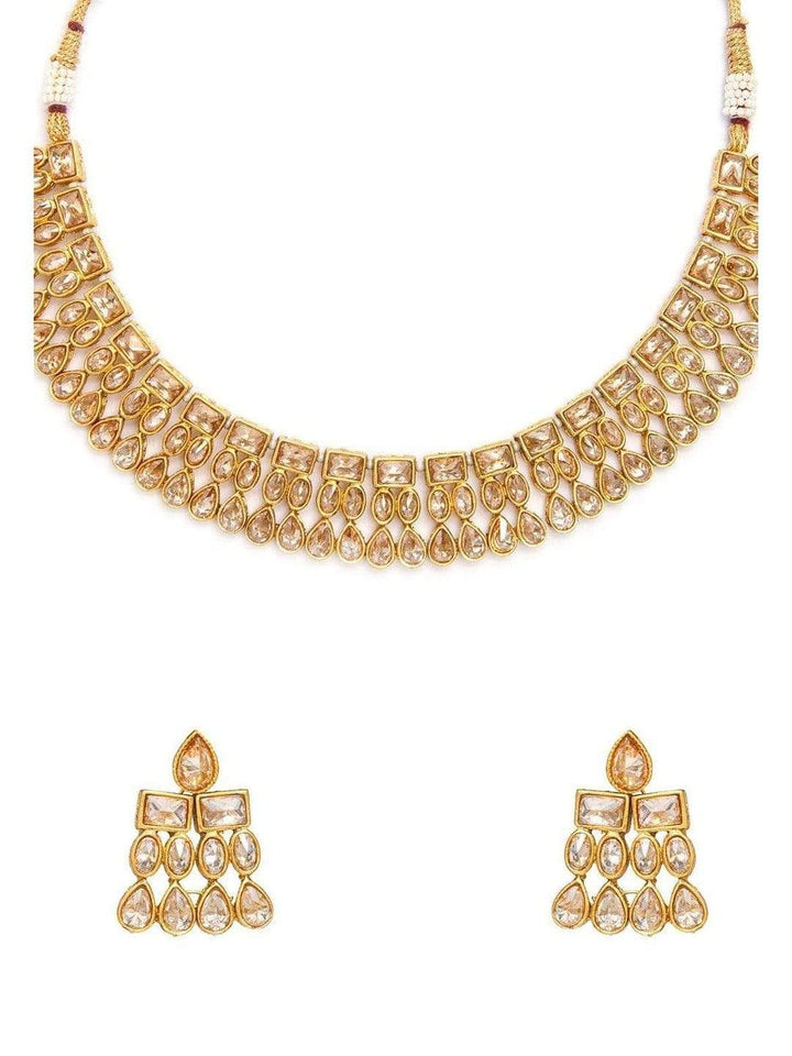 Rubans Gold-Plated Indian Traditional Kundan Necklace Set For Women Necklace Set