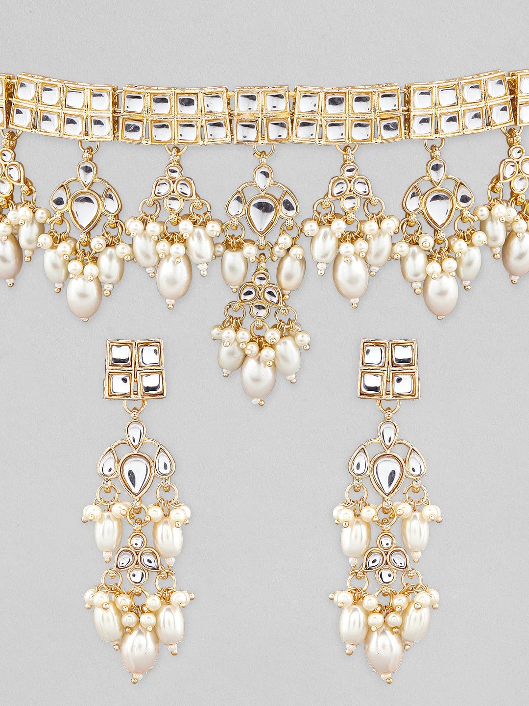 Rubans Gold Plated Kundan Choker Set Studded With Stones And Pearls. Choker Necklace Set