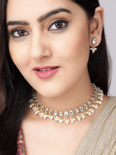 Rubans Gold Plated Kundan Delicate Necklace Set Necklace Set