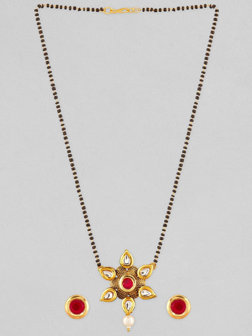 Rubans Gold Plated Kundan Mangalsutra Set With Red And White Stones Mangalsutra