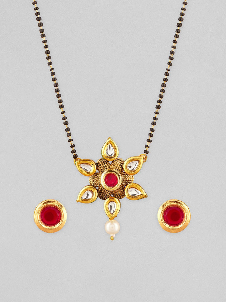 Rubans Gold Plated Kundan Mangalsutra Set With Red And White Stones Mangalsutra