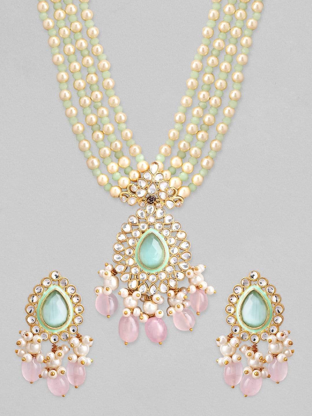Rubans  Gold Plated Kundan  Multi String Multi Color Beaded Necklace Set Necklace Set