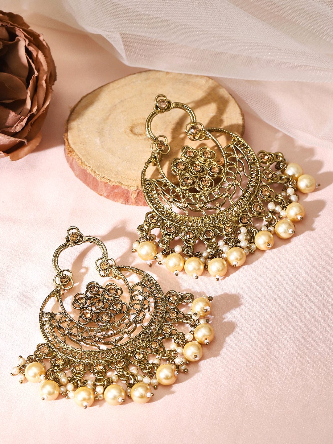 Rubans Gold Plated Pearl Chandbali Earrings Earrings