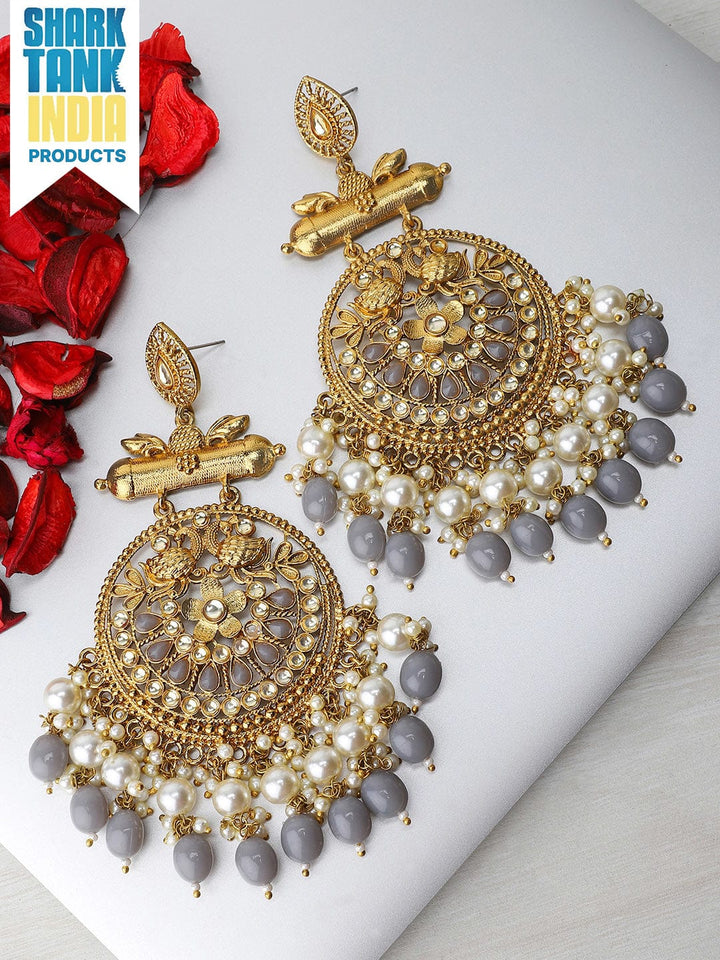 Rubans Gold Plated Pearl Statement Chandbali Earrings Earrings