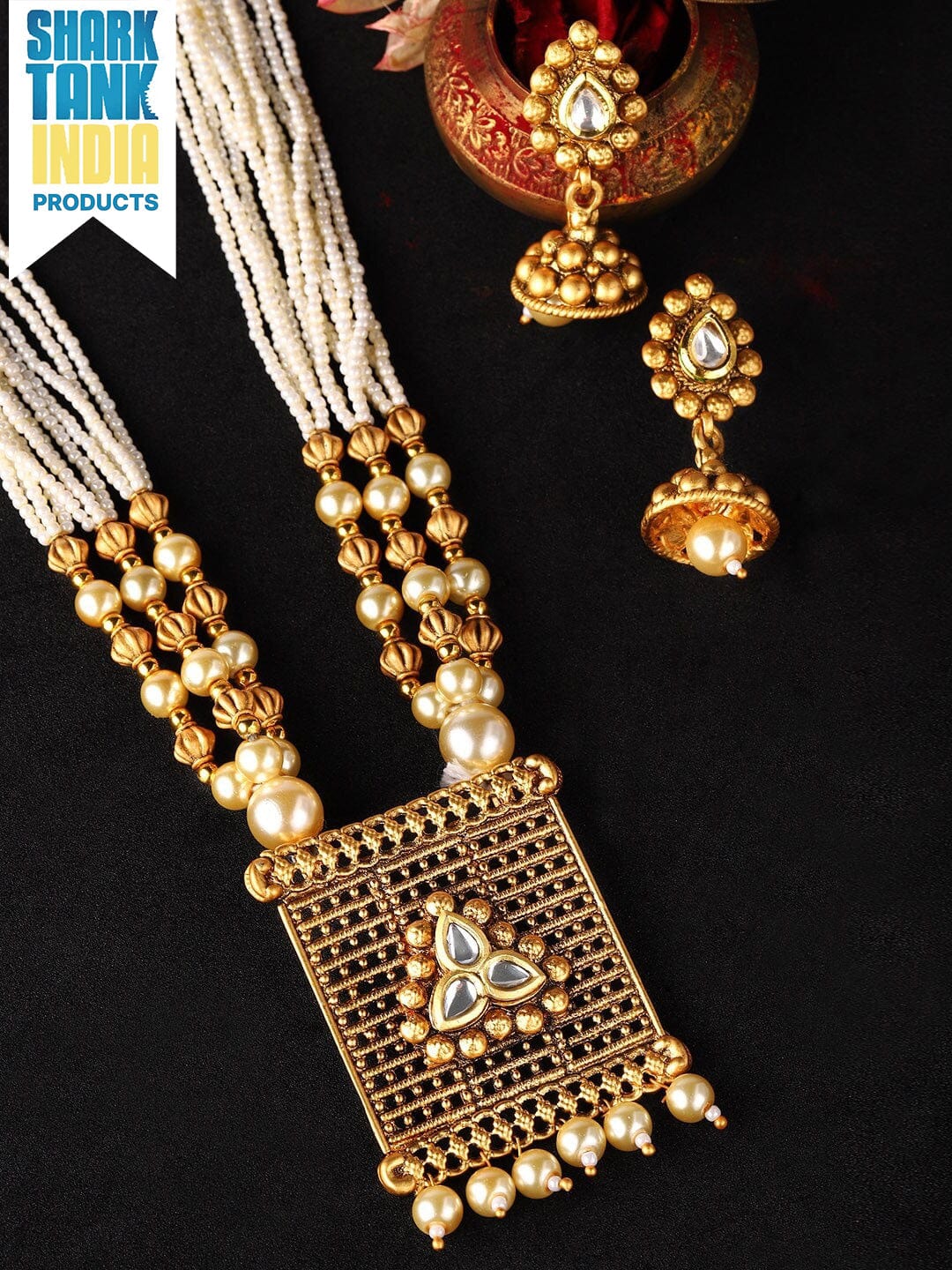 Rubans Gold Plated Pearl Statement Necklace Set Necklace Set