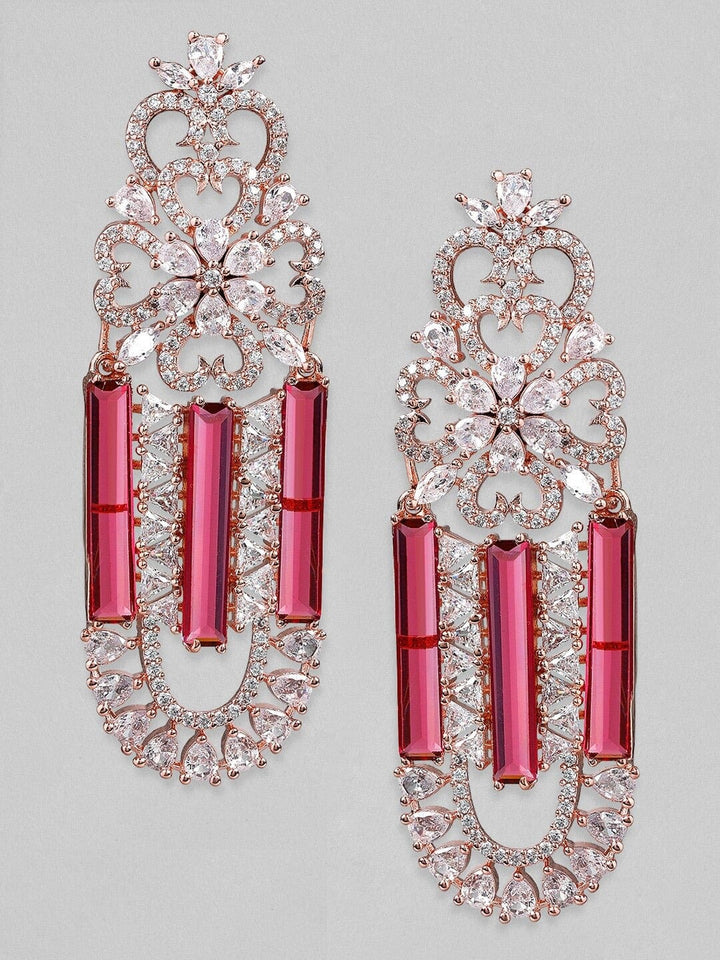 Rubans Gold Plated Pink & Zirconia Stone Studded Drop Earrings. Earrings
