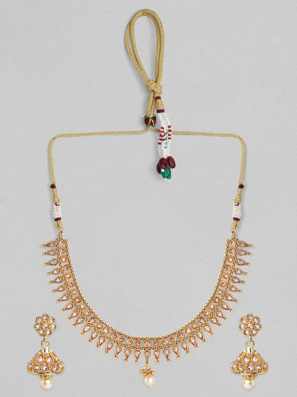 Rubans Gold Plated Stone Studded Necklace Set Necklace Set