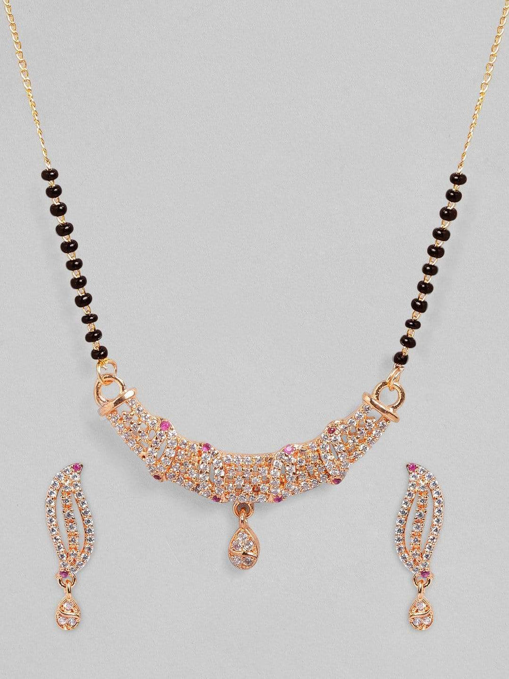 Rubans Gold Plated Studded Crescent Pendant Mangalsutra Set Chain & Necklaces