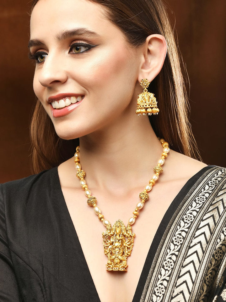 Rubans Gold Plated Traditional Devine Ganesha Pendant Necklace Set Necklace Set