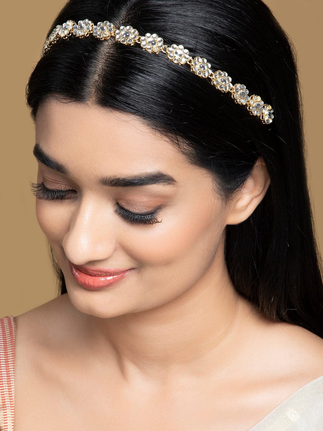 Rubans Gold-Plated White AD Studded Matha Patti HEAD JEWELLERY