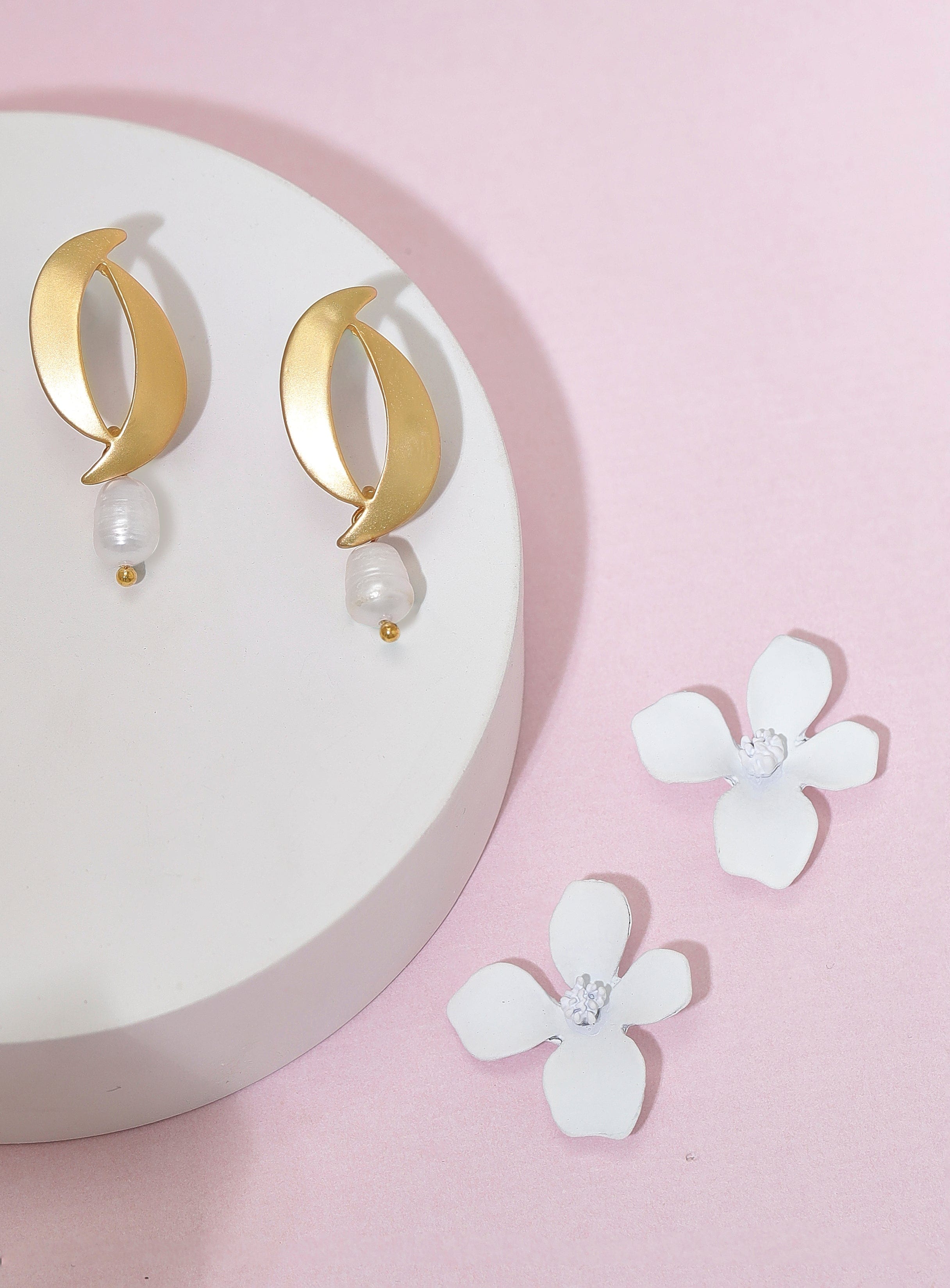 Pretty Pearl Earrings Featuring Mother Of Pearl Flowers & Baby Pink Quartz  - Pure Pearls