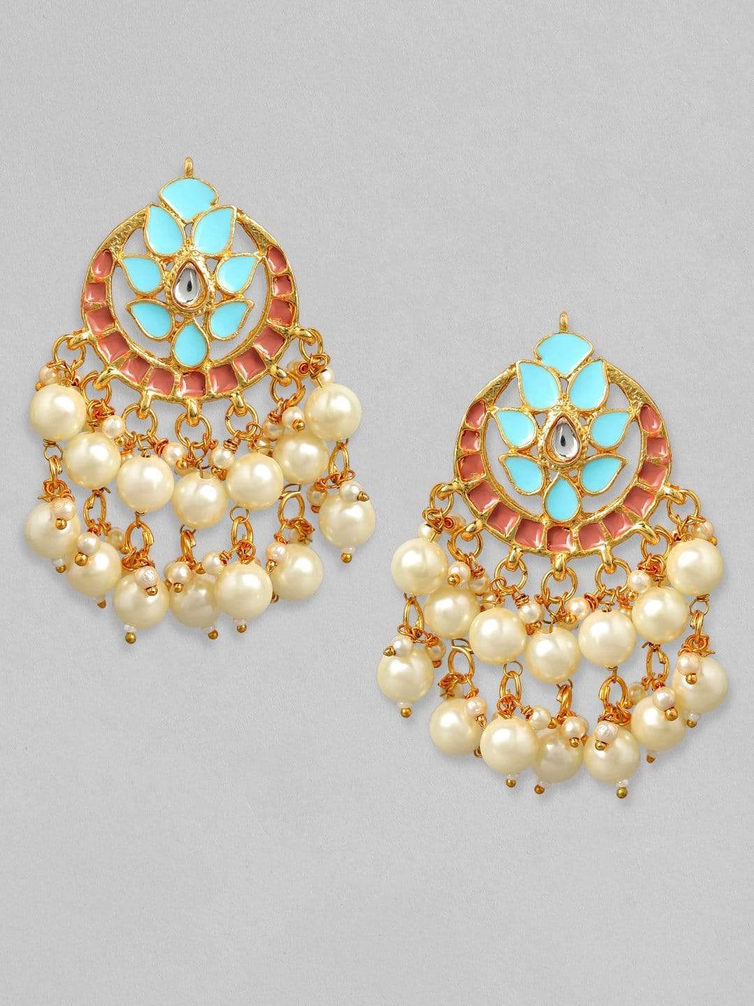 Rubans Gold-Toned & Blue Crescent Shaped Chandbalis Earrings