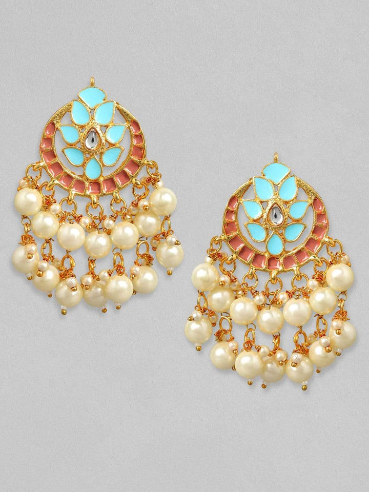 Rubans Gold-Toned & Blue Crescent Shaped Chandbalis Earrings