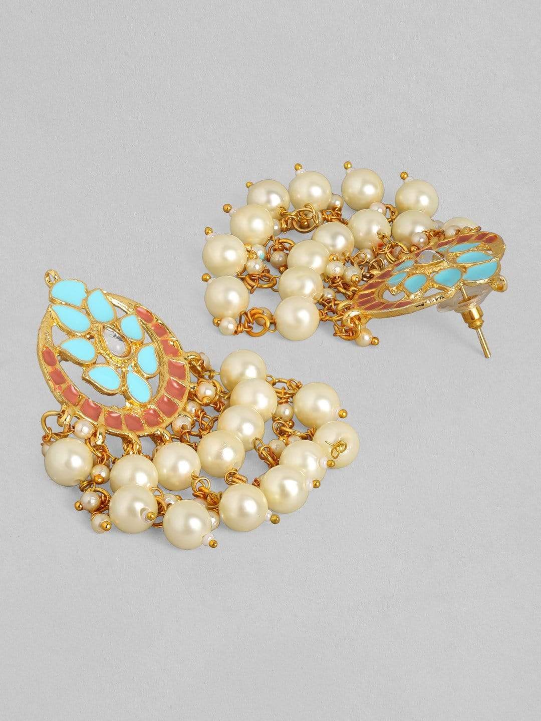 Rubans Gold-Toned & Blue Crescent Shaped Chandbalis Earrings