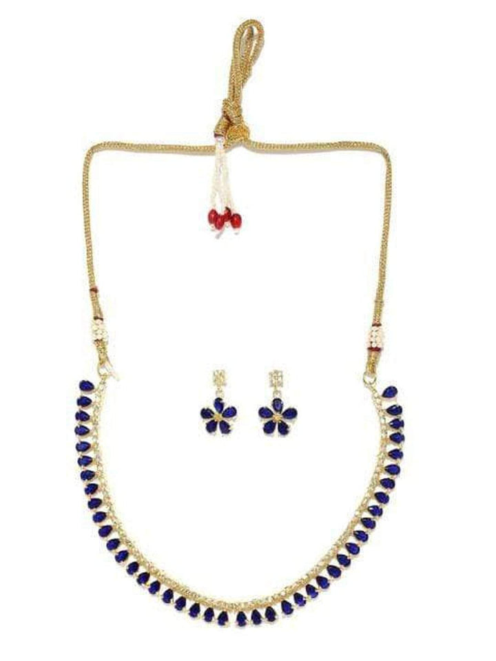 Rubans Gold-Toned & Blue CZ Stone-Studded Necklace Set Necklace Set