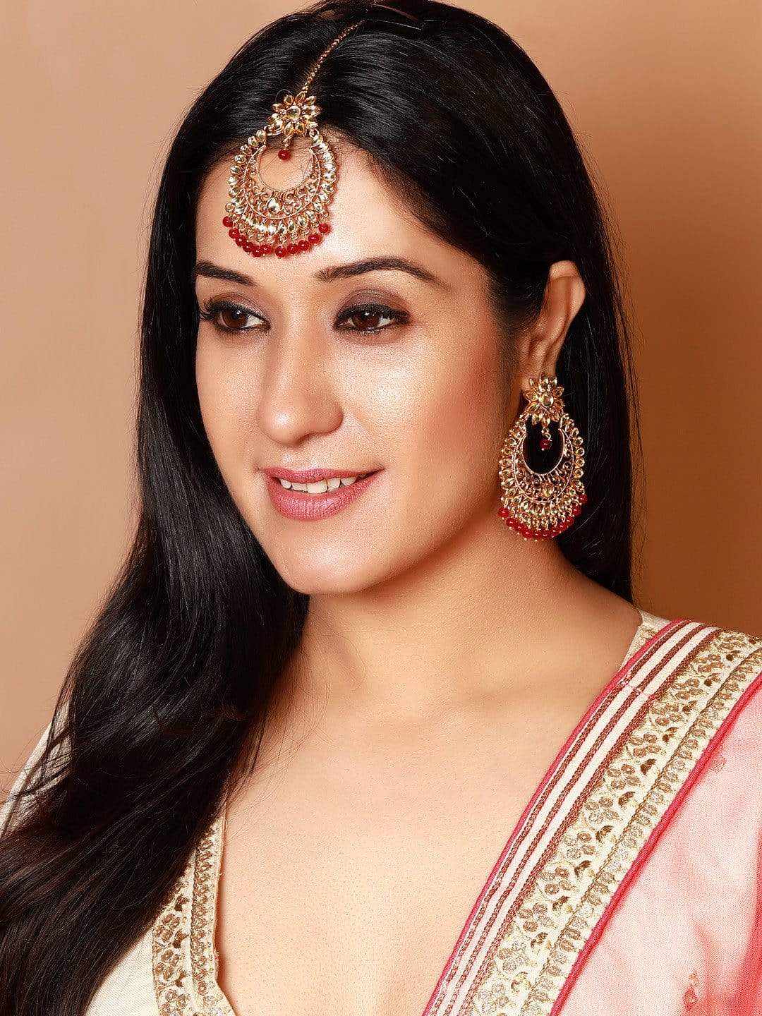 Chandbali Red Meenakari EarringsSouth India Jewels Online shop