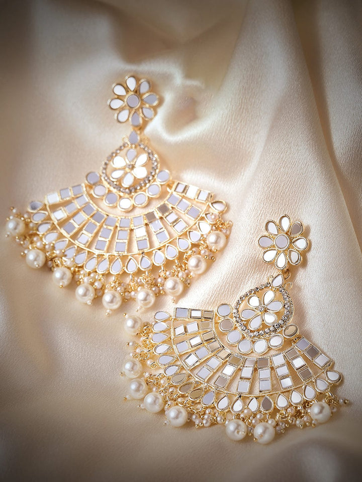 Rubans Gold Toned Mirror Studded Chandbali Earrings Earrings