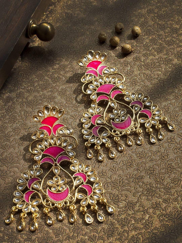 Rubans Gold-Toned & Pink Contemporary Hand Painted Drop Earrings Earrings