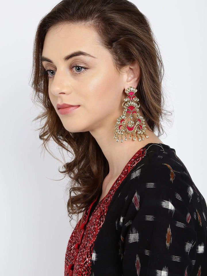 Rubans Gold-Toned & Pink Contemporary Hand Painted Drop Earrings Earrings