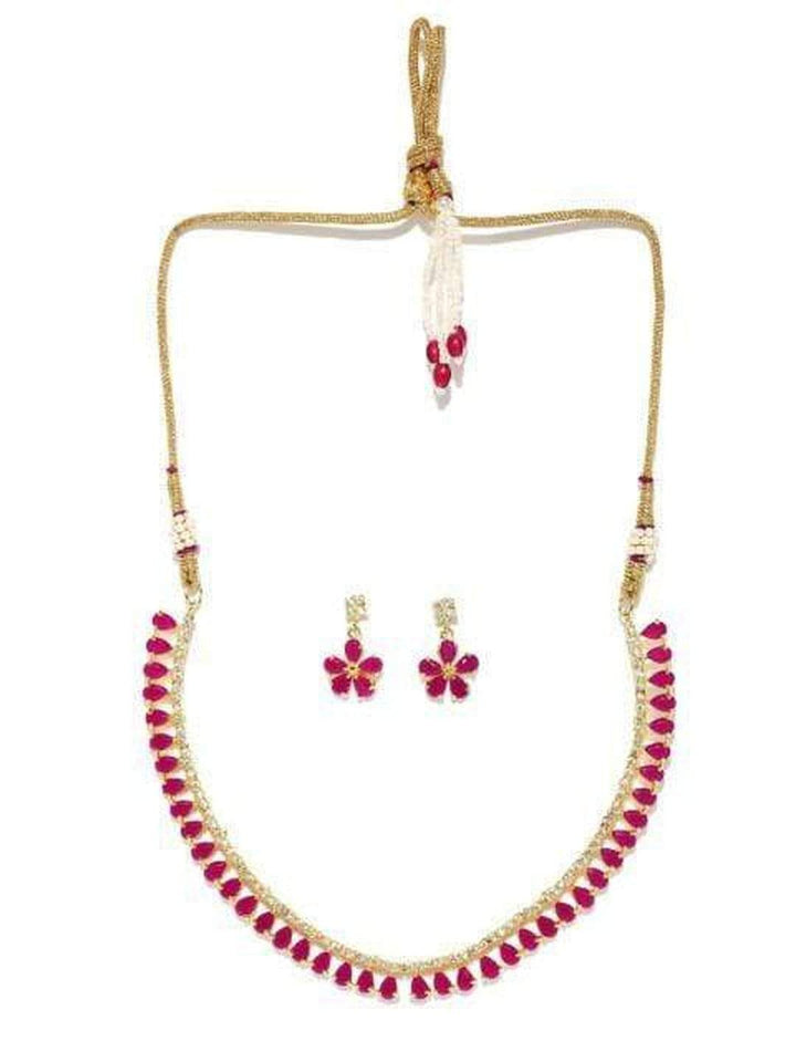Rubans Gold-Toned & Pink CZ Stone-Studded Necklace Set Necklace Set
