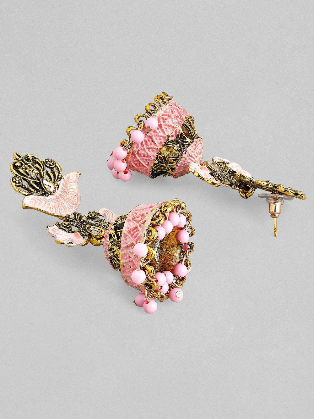 Rubans Gold Toned Pink Enameled Jhumka Earrings Earrings