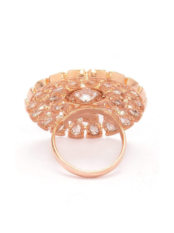 Rubans Gold Toned Zircon Stone Embellished Floral Ring Rings
