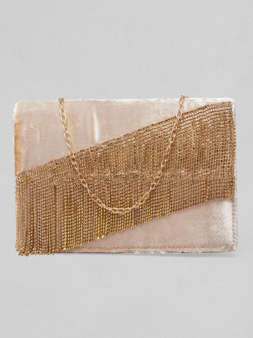 Rubans Golden Coloured Bag With Golden Embroided Beads Design. Handbag & Wallet Accessories