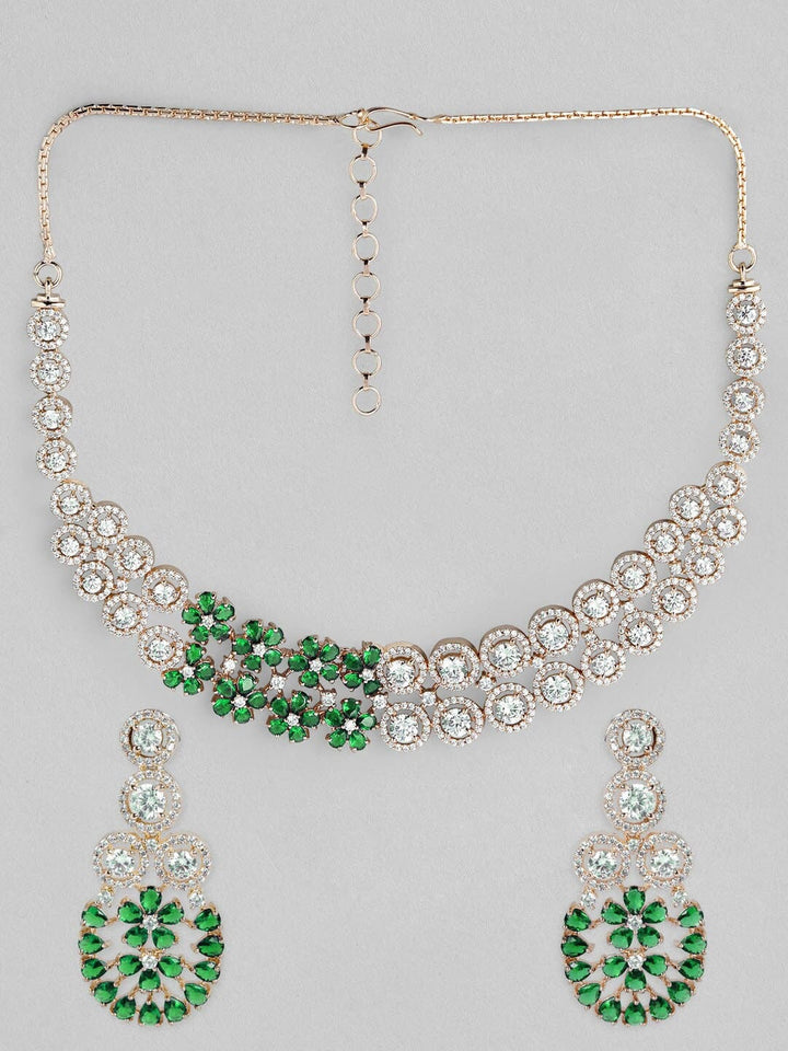 Rubans Green and Silver Studded AD Contemporary Necklace Set Necklace Set