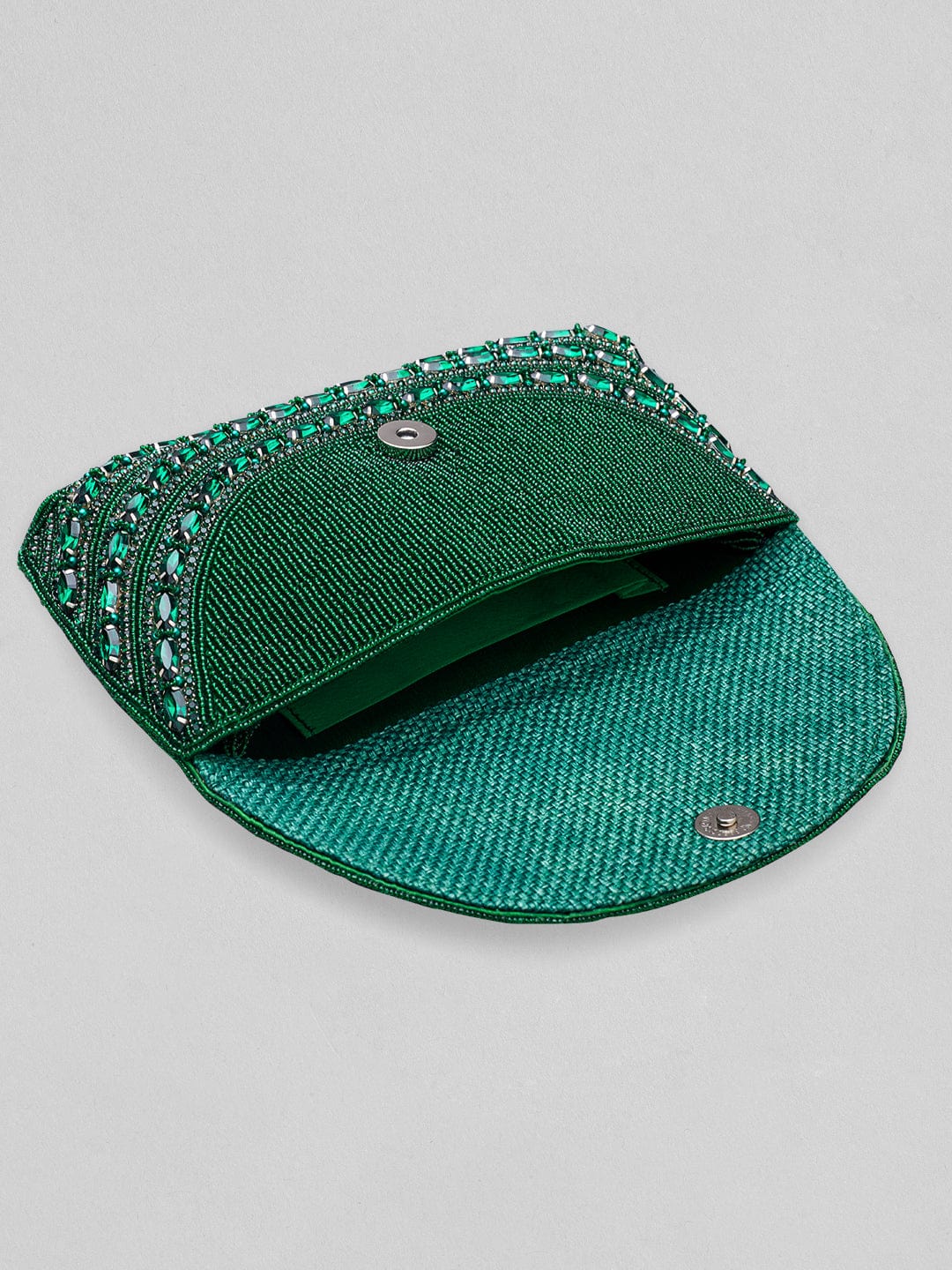 Rubans Green Colour Handbag With Embroided Green Stone Design. Handbag & Wallet Accessories