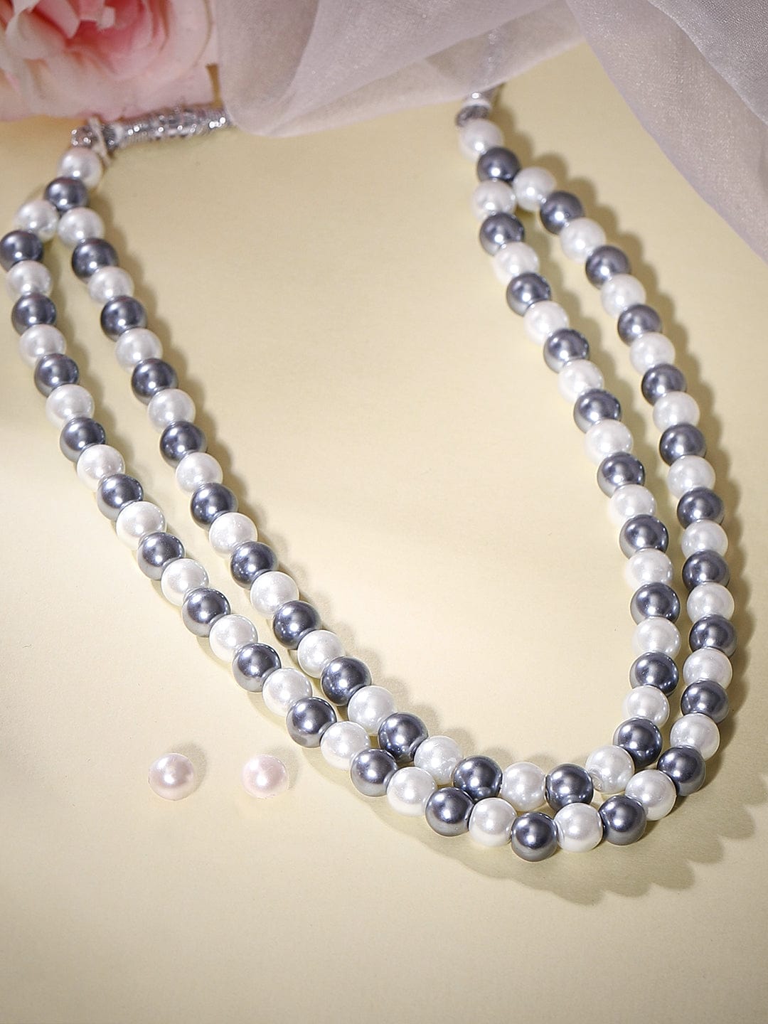 Rubans Grey And White Pearl Necklace Set. Necklace Set