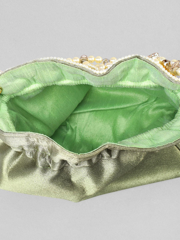 Rubans Grey Coloured Potli Bag With Embroided Design Of Pearls. Handbag & Wallet Accessories
