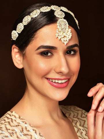 Rubans Kundan Studded Matha Patti With Pearl Hangings Head Jewellery